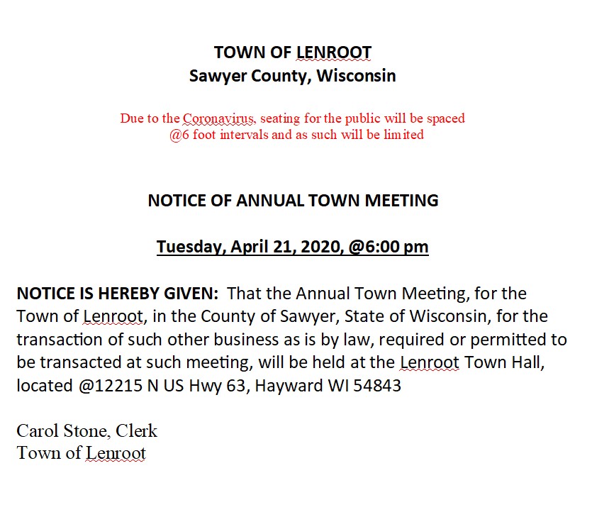Notices Town of Lenroot